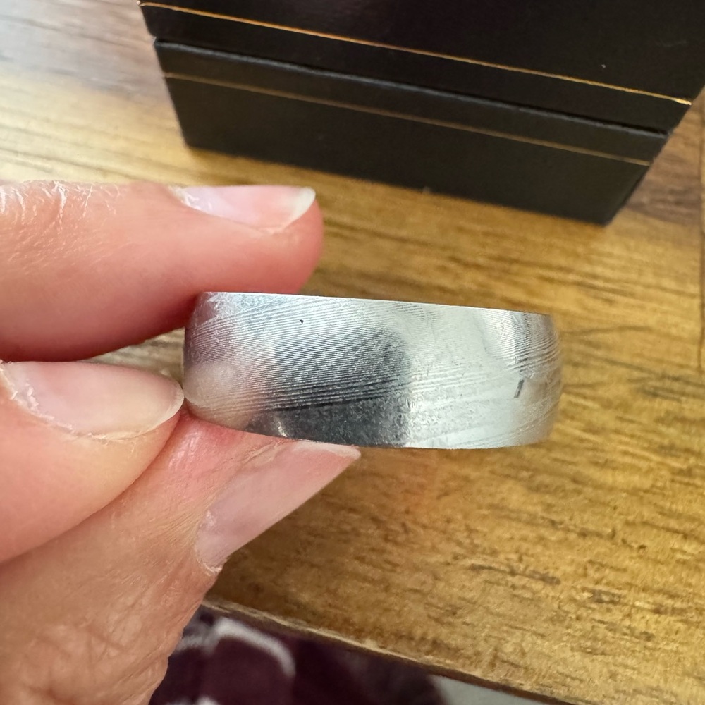 Wood Grain Textured Damascus Steel Wedding Ring for men